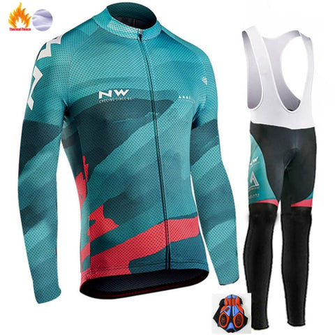 Northwave Warm 2019 NW Winter Thermal Fleece Cycling Clothes NW Men's Jersey Suit Outdoor Riding Bike MTB Clothing Bib Pants Set