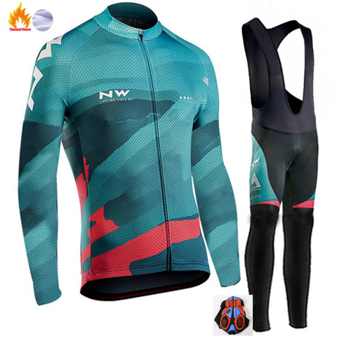 Northwave Warm 2019 NW Winter Thermal Fleece Cycling Clothes NW Men's Jersey Suit Outdoor Riding Bike MTB Clothing Bib Pants Set