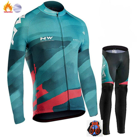 Northwave Warm 2019 NW Winter Thermal Fleece Cycling Clothes NW Men's Jersey Suit Outdoor Riding Bike MTB Clothing Bib Pants Set