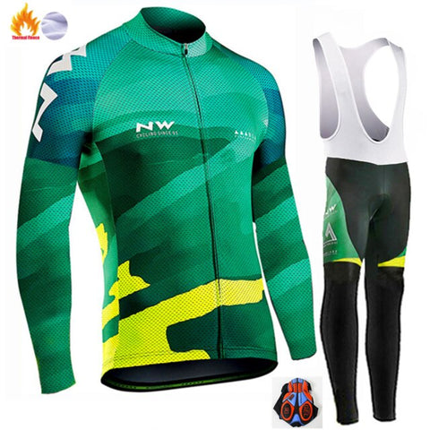 Northwave Warm 2019 NW Winter Thermal Fleece Cycling Clothes NW Men's Jersey Suit Outdoor Riding Bike MTB Clothing Bib Pants Set