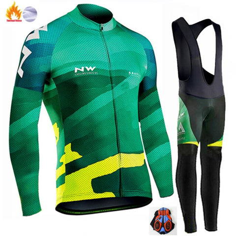 Northwave Warm 2019 NW Winter Thermal Fleece Cycling Clothes NW Men's Jersey Suit Outdoor Riding Bike MTB Clothing Bib Pants Set