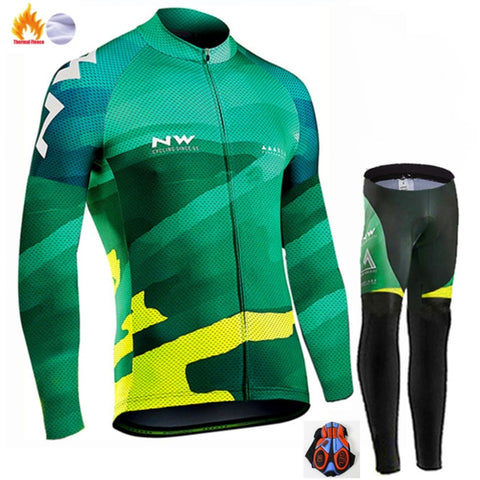 Northwave Warm 2019 NW Winter Thermal Fleece Cycling Clothes NW Men's Jersey Suit Outdoor Riding Bike MTB Clothing Bib Pants Set