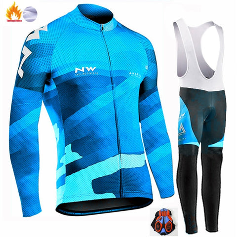 Northwave Warm 2019 NW Winter Thermal Fleece Cycling Clothes NW Men's Jersey Suit Outdoor Riding Bike MTB Clothing Bib Pants Set