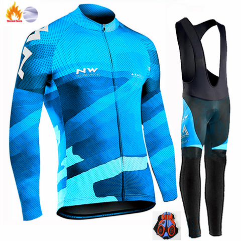 Northwave Warm 2019 NW Winter Thermal Fleece Cycling Clothes NW Men's Jersey Suit Outdoor Riding Bike MTB Clothing Bib Pants Set