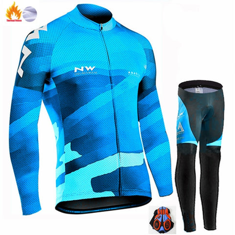 Northwave Warm 2019 NW Winter Thermal Fleece Cycling Clothes NW Men's Jersey Suit Outdoor Riding Bike MTB Clothing Bib Pants Set