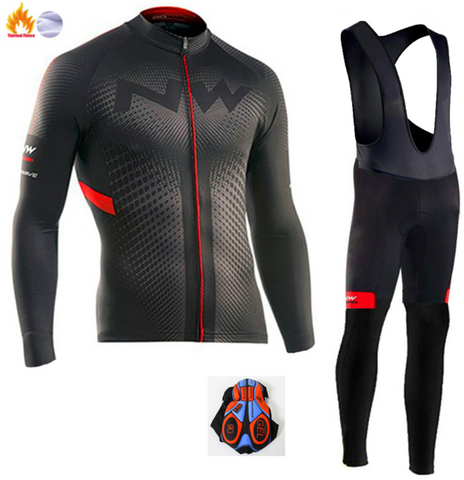 Northwave 2019 Winter thermal fleece Set Cycling Clothes NW men's Jersey suit Sport riding bike MTB clothing Bib Pants Warm sets