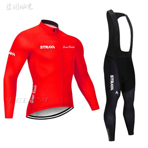 2019 Strava Men's Cycling Jersey Long sleeve set MTB Bike Clothing Maillot Ropa Ciclismo Hombre Bicycle Wear 9D GEL bib pants