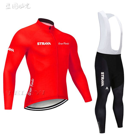 2019 Strava Men's Cycling Jersey Long sleeve set MTB Bike Clothing Maillot Ropa Ciclismo Hombre Bicycle Wear 9D GEL bib pants