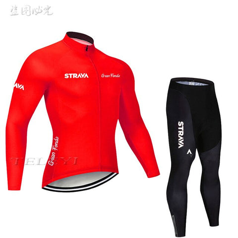 2019 Strava Men's Cycling Jersey Long sleeve set MTB Bike Clothing Maillot Ropa Ciclismo Hombre Bicycle Wear 9D GEL bib pants