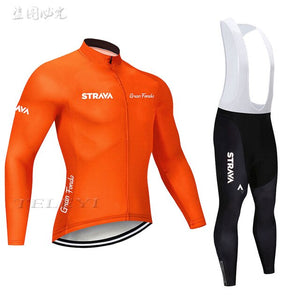 2019 Strava Men's Cycling Jersey Long sleeve set MTB Bike Clothing Maillot Ropa Ciclismo Hombre Bicycle Wear 9D GEL bib pants