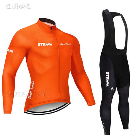 2019 Strava Men's Cycling Jersey Long sleeve set MTB Bike Clothing Maillot Ropa Ciclismo Hombre Bicycle Wear 9D GEL bib pants