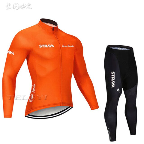 2019 Strava Men's Cycling Jersey Long sleeve set MTB Bike Clothing Maillot Ropa Ciclismo Hombre Bicycle Wear 9D GEL bib pants