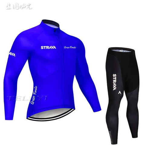 2019 Strava Men's Cycling Jersey Long sleeve set MTB Bike Clothing Maillot Ropa Ciclismo Hombre Bicycle Wear 9D GEL bib pants