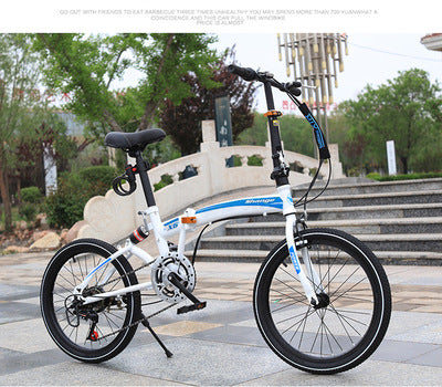 Folding Bicycle 20-Inch Speed Change Three-Knife Disc Brake Men And Women Ultra-Light Students Portable Small Bicycle