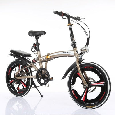 Folding Bicycle 20-Inch Speed Change Three-Knife Disc Brake Men And Women Ultra-Light Students Portable Small Bicycle